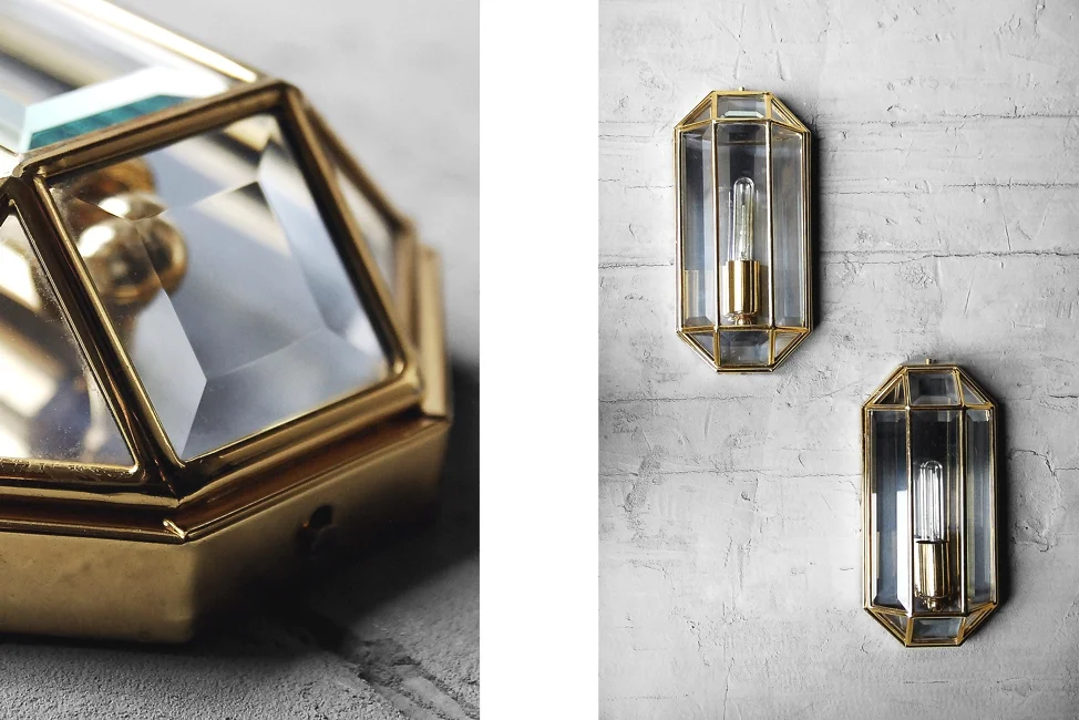 Geometric gold wall sconces, Italy, 1970s