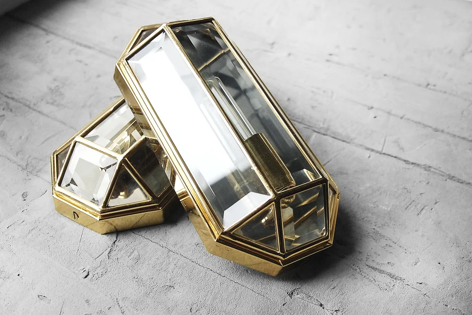 Geometric gold wall sconces, Italy, 1970s