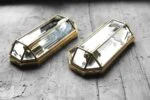 Geometric gold wall sconces, Italy, 1970s