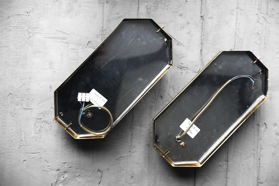Geometric gold wall sconces, Italy, 1970s