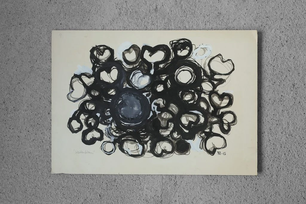Mixed media on board, Margareta Treutiger, Vattenblom, 1965