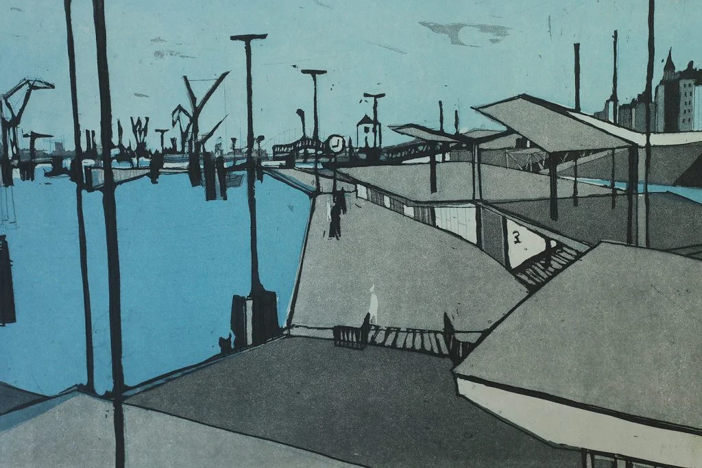 Etching, Otto Eglau, Im Hafen, 1961