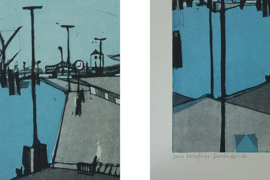 Etching, Otto Eglau, Im Hafen, 1961