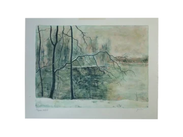 Litografia na tkanym papierze, Bernard Gantner, Lac Hivernal Aux Voges, lata 70