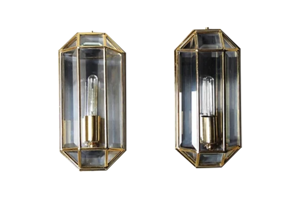Geometric gold wall sconces, Italy, 1970s