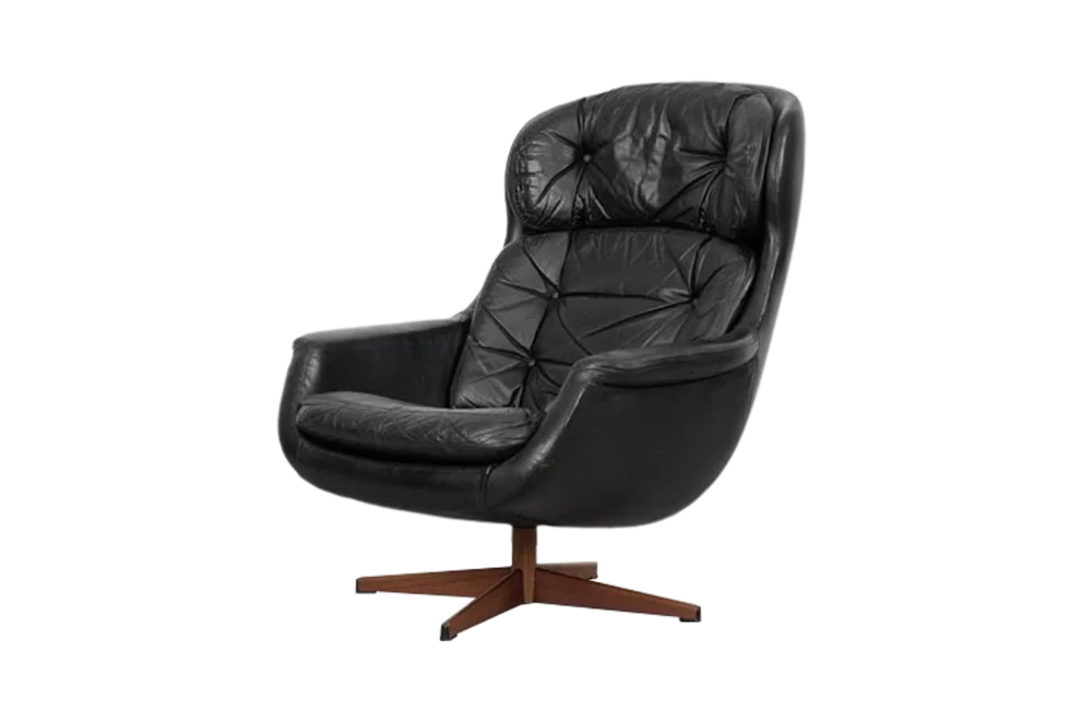 Vintage leather swivel armchair, Selig Imperial, Sweden, 1970s