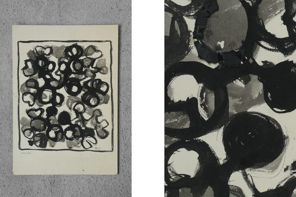 Mixed media on board, Margareta Treutiger, Vattenväxt, 1965