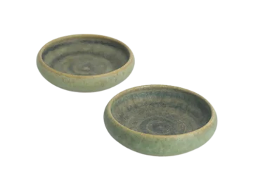 Set of 2 sand-green ceramic bowls, designed by Gunnar Borg, Gunnars Keramik Höganäs, Sweden, 1960s