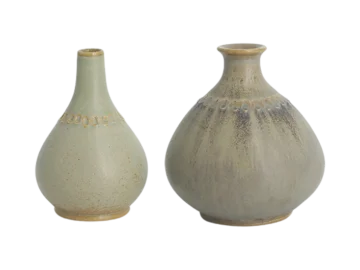 Set of 2 pistachio ceramic vases, designed by Gunnar Borg, Gunnars Keramik Höganäs, Sweden, 1960s