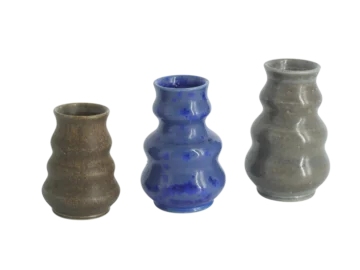 Komplet 3 falistych wazonów ceramicznych, proj. Gunnar Borg, Höganäs Keramik, Szwecja, lata 60