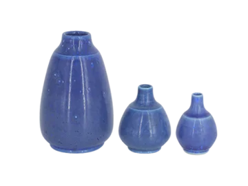 Set of 3 blue glazed ceramic vases, designed by Gunnar Borg, Gunnars Keramik Höganäs, Sweden, 1960s