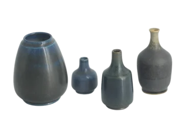 Komplet 4 brązowo-granatowych wazonów ceramicznych, proj. Gunnar Borg, Gunnars Keramik Höganäs, Szwecja, lata 60