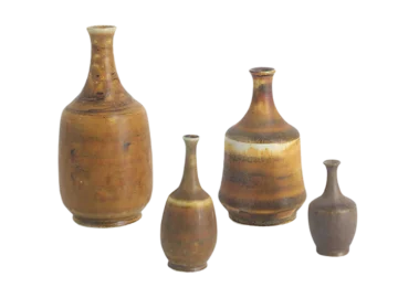 Set of 4 Brown and Honey-Coloured Ceramic Vases, Designed by Gunnar Borg, Höganäs Keramik, Sweden, 1960s