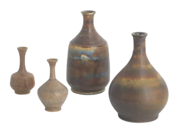 Set of 4 brown ceramic vases, designed by Gunnar Borg, Höganäs Keramik, Sweden, 1960s
