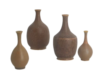 Komplet 4 brązowych wazonów ceramicznych, proj. Gunnar Borg, Höganäs Keramik, Szwecja, lata 60