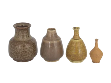 Set of 4 brown ceramic vases, designed by Gunnar Borg, Gunnars Keramik Höganäs, Sweden, 1960s