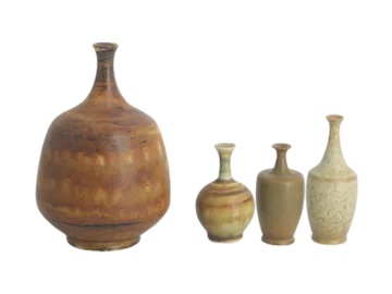 Set of 4 brown ceramic vases, designed by Gunnar Borg, Höganäs Keramik, Sweden, 1960s