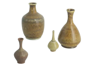 Komplet 4 brązowych wazonów ceramicznych, proj. Gunnar Borg, Höganäs Keramik, Szwecja, lata 60