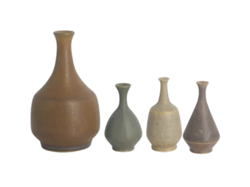 Komplet 4 brązowych wazonów ceramicznych, proj. Gunnar Borg dla Höganäs Keramik, Szwecja, lata 60
