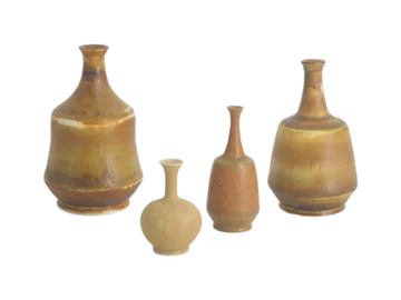 Komplet 4 brązowych wazonów ceramicznych, proj. Gunnar Borg dla Höganäs Keramik, Szwecja, lata 60