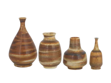 Set of 4 honey-coloured ceramic vases, designed by Gunnar Borg, Höganäs Keramik, Sweden, 1960s