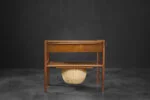 Teak table with drawer and woven basket, Denmark, 1960s