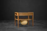 Teak table with drawer and woven basket, Denmark, 1960s