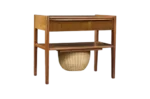 Teak table with drawer and woven basket, Denmark, 1960s