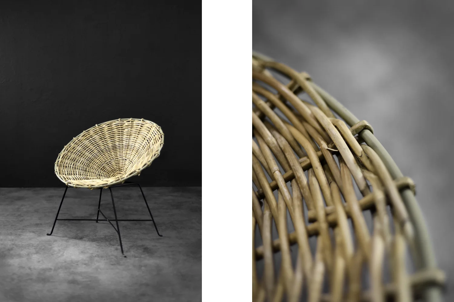 Round woven bamboo armchair, Germany, 1960s