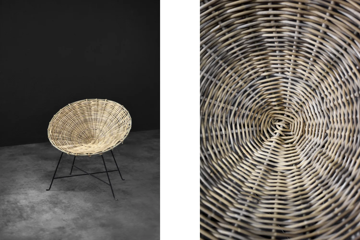 Round woven bamboo armchair, Germany, 1960s