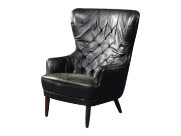 Quilted vintage leather Wing Chair, Denmark, 1960s