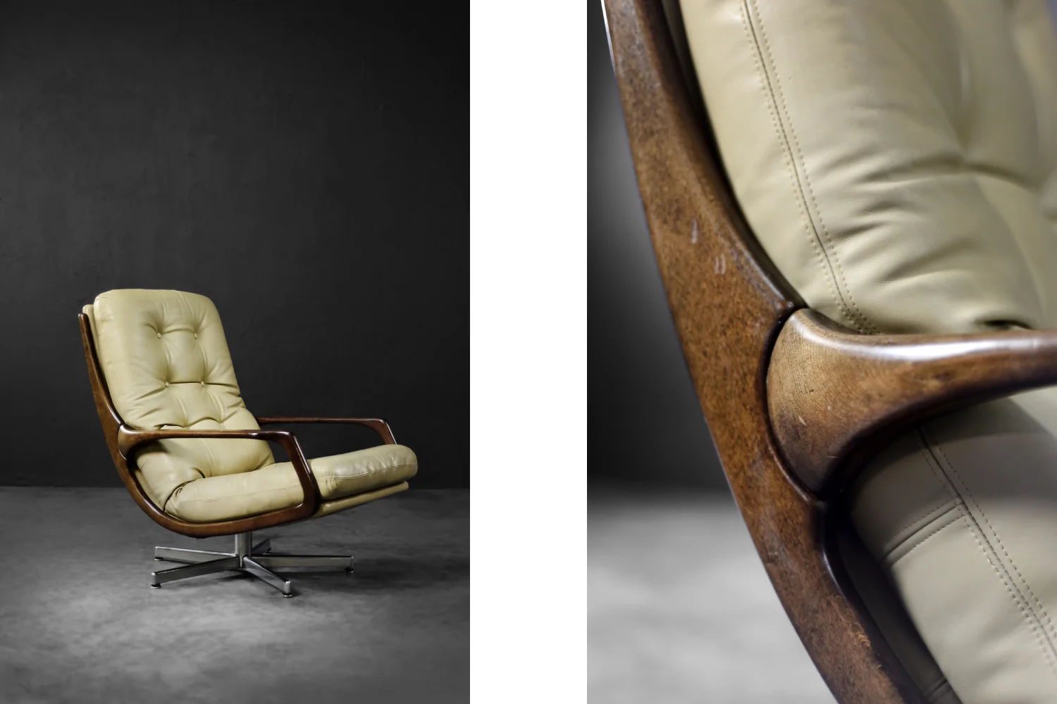 Leather swivel armchair, designed by Eugen Schmidt for Soloform, Germany, 1960s
