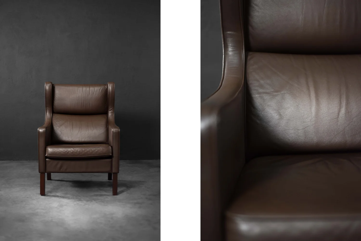 Modernist Leather Wing Chair, Denmark, 1960s