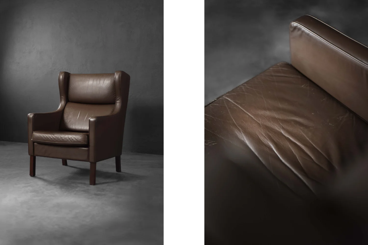 Modernist Leather Wing Chair, Denmark, 1960s