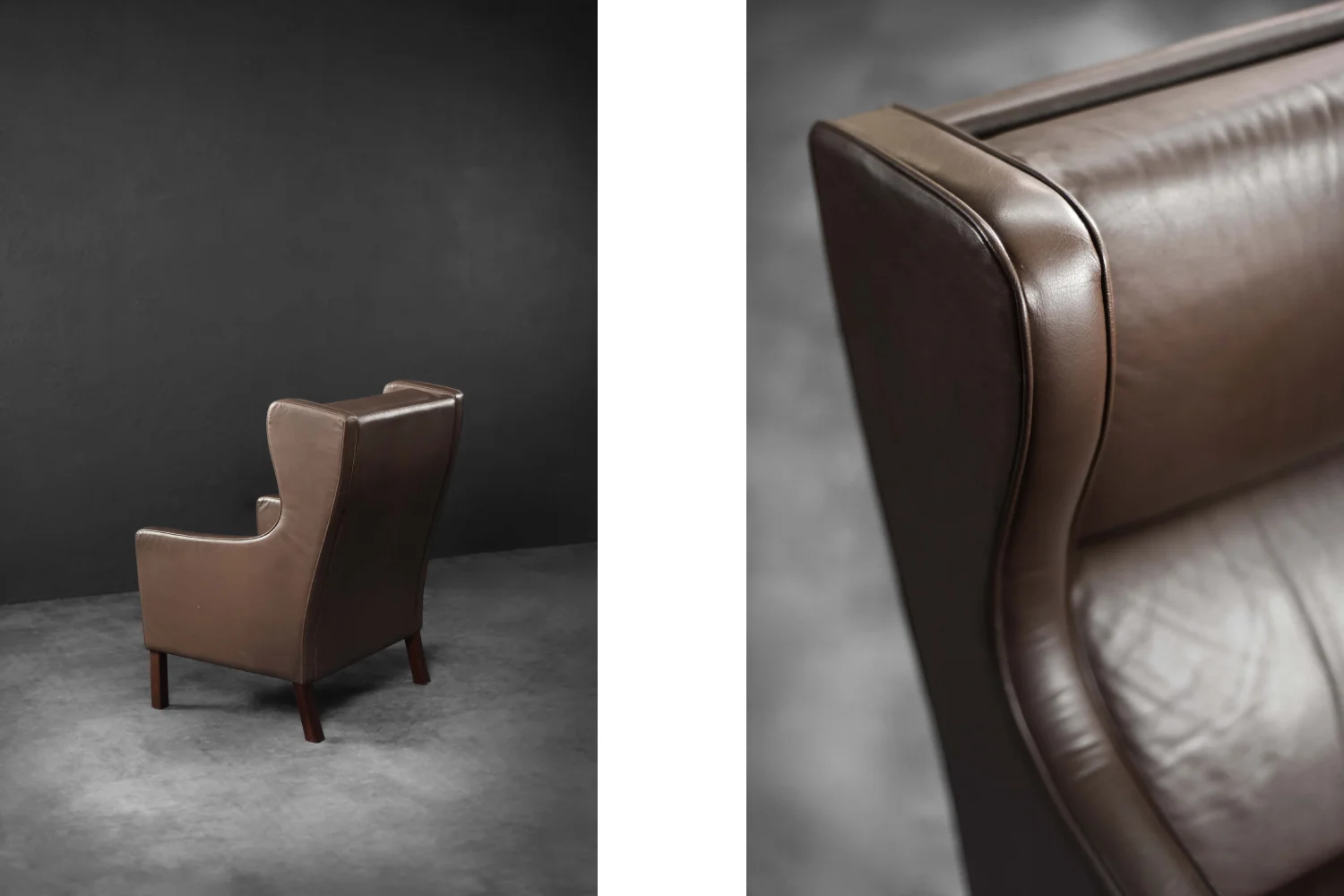 Modernist Leather Wing Chair, Denmark, 1960s