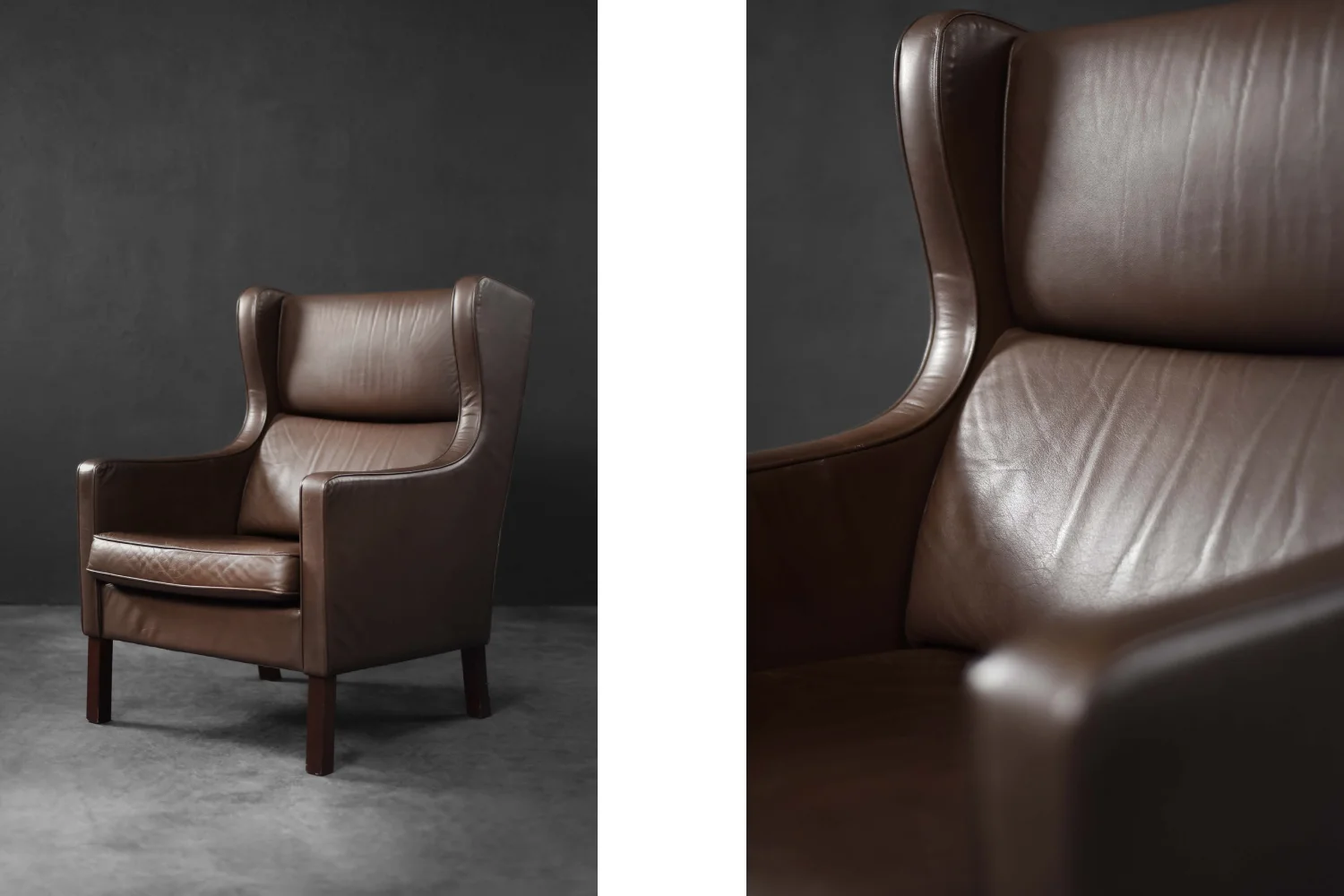 Modernist Leather Wing Chair, Denmark, 1960s