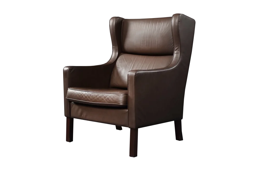 Modernist Leather Wing Chair, Denmark, 1960s