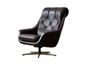 Swivel leather armchair, Denmark, 1960s/70s