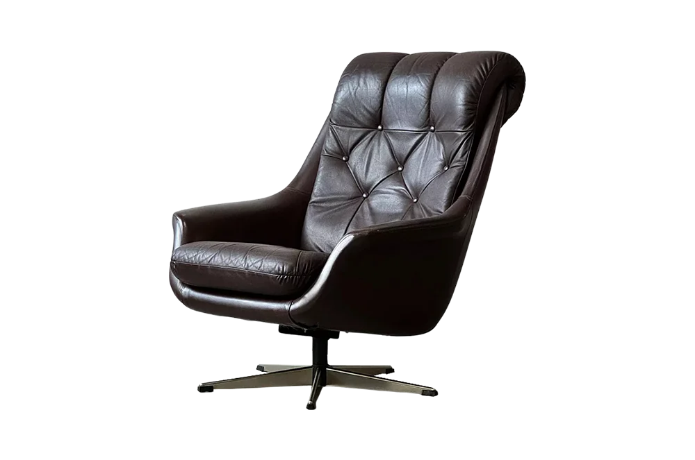 Swivel leather armchair, Denmark, 1960s/70s