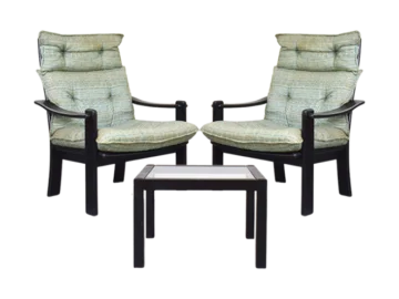 Pair of vintage armchairs and coffee table, Denmark, 1970s