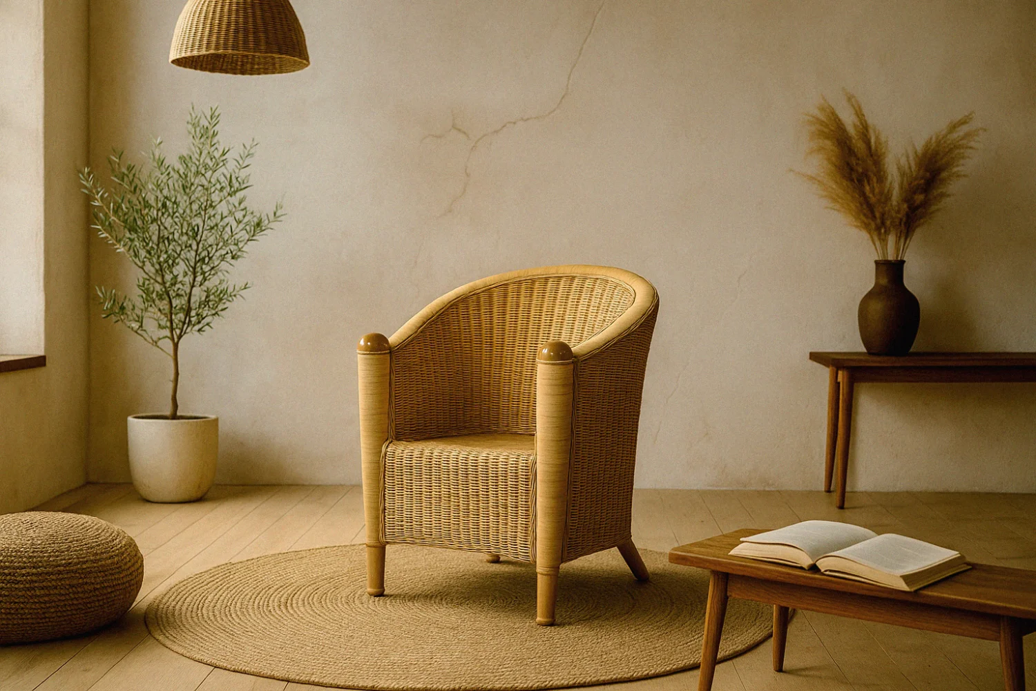 Rattan Barrel Chair in Boho style, Italy, 1970s