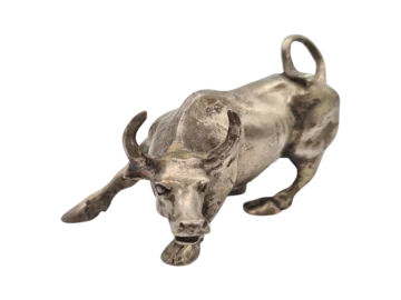 Figurine of a charging bull made of silver-plated bronze, designed by Arturo Di Modica, 1980s