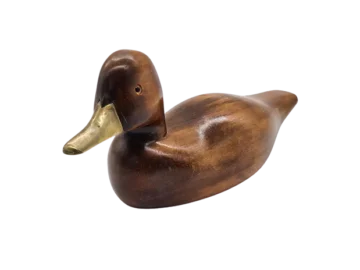 Hand-carved duck with brass and glass elements, Germany, 1960s/70s