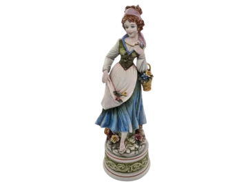 Tall ceramic figurine "Woman Gathering Flowers," designed by Domenico Poloniato, Italy, 1980s