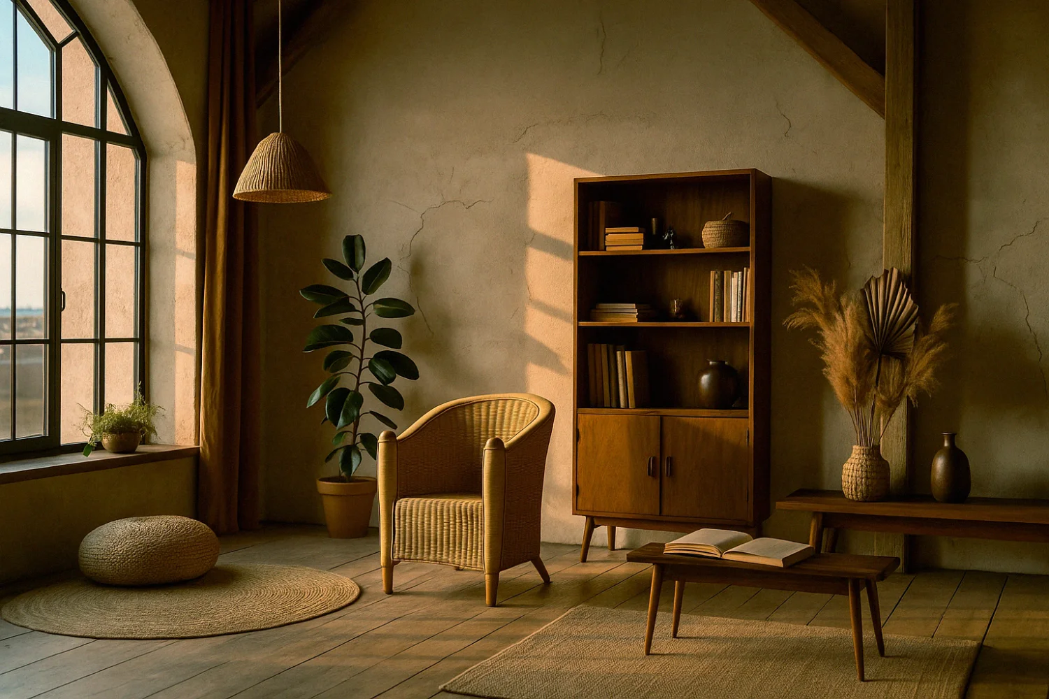 Rattan Barrel Chair in Boho style, Italy, 1970s