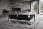 Brutalist leather sofa, 1950s