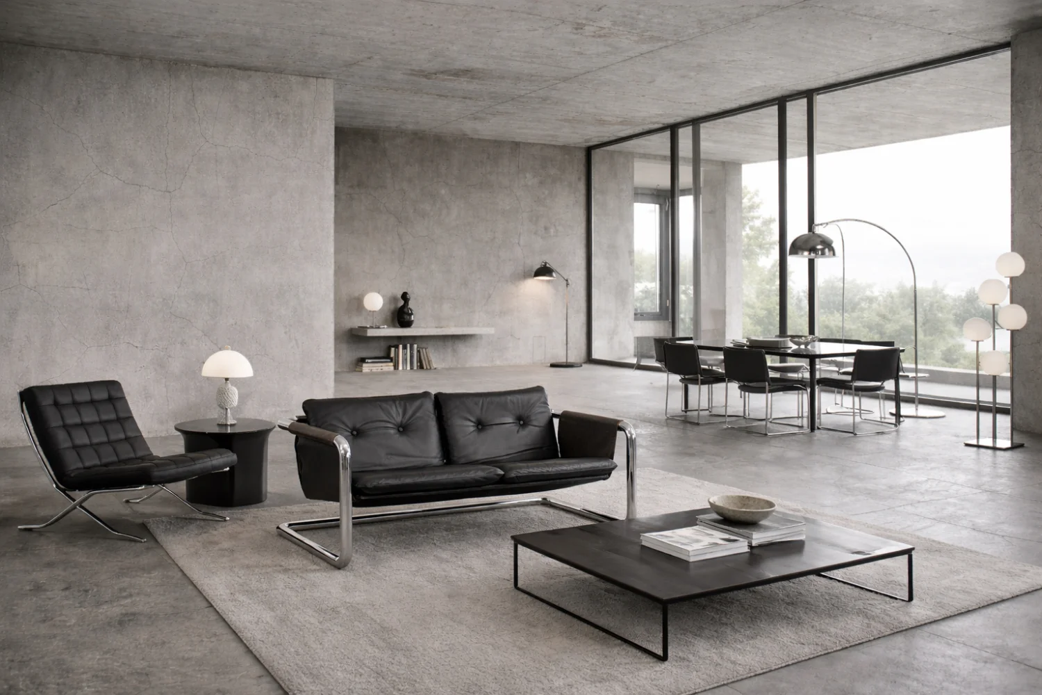 Brutalist leather sofa, 1950s