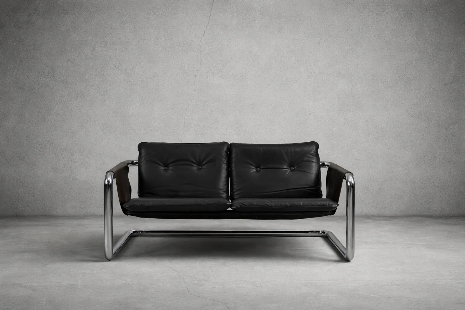Brutalist leather sofa, 1950s