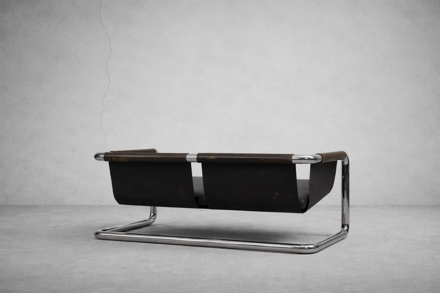Brutalist leather sofa, 1950s