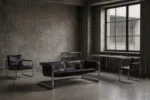 Brutalist leather sofa, 1950s